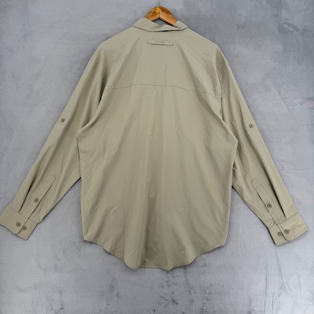 Filson Ultra-Light Shirt Mens Medium Sandbar Tan Ripstop Long Sleeve Polo NEW - Picture 6 of 15
